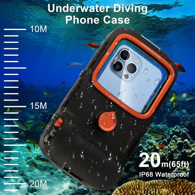 Shker Underwater Waterproof Diving Snorkeling Phone Case,Universal Underwater Photo & Video Diving Housing Handle Grip for iPhone 16 15 14 13 12 11 Pro Max/XS/X Samsung Galaxy and More Phones (20M/65ft) - Image 2